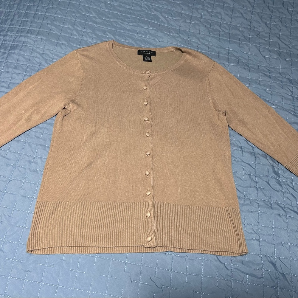 Grace Beige Button-Up Women's Cardigan